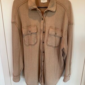 Aerie Men's Beige Waffle Knit Shirt Jacket